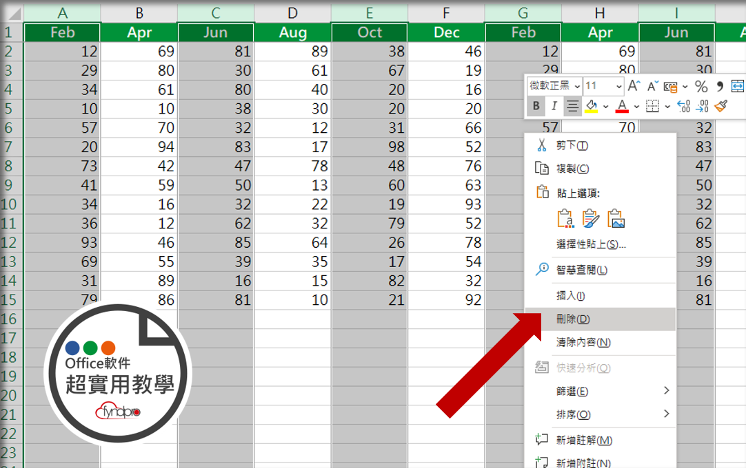 快速隔欄(Column)刪除資料